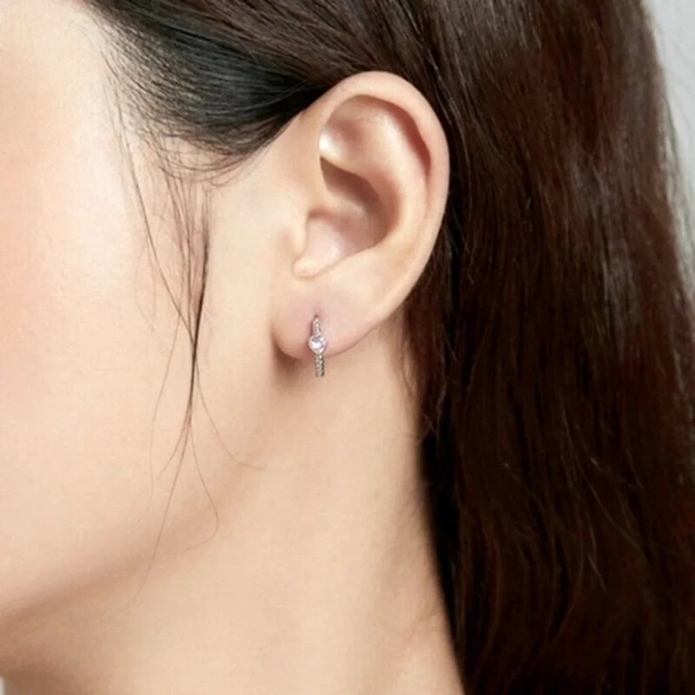 Beautiful 925 Silver Pink Sapphire Small Hoops